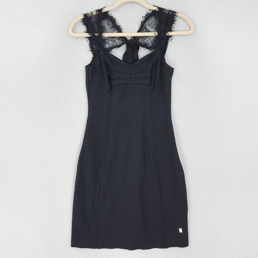 Tt Dress Womens 2 Black Cocktail Mini Sleeveless Lace Strap Party Sheath Classic